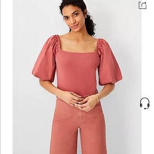 Ann Taylor Top Size S Square Neck Puff Sleeve Marsala Rose Peasant Cottagecore